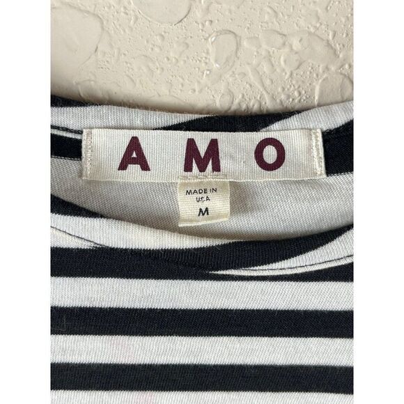 Anthropologie AMO Striped Ruffle Back Short Sleeve Crew Neck Tee Medium B&W - Picture 9 of 11